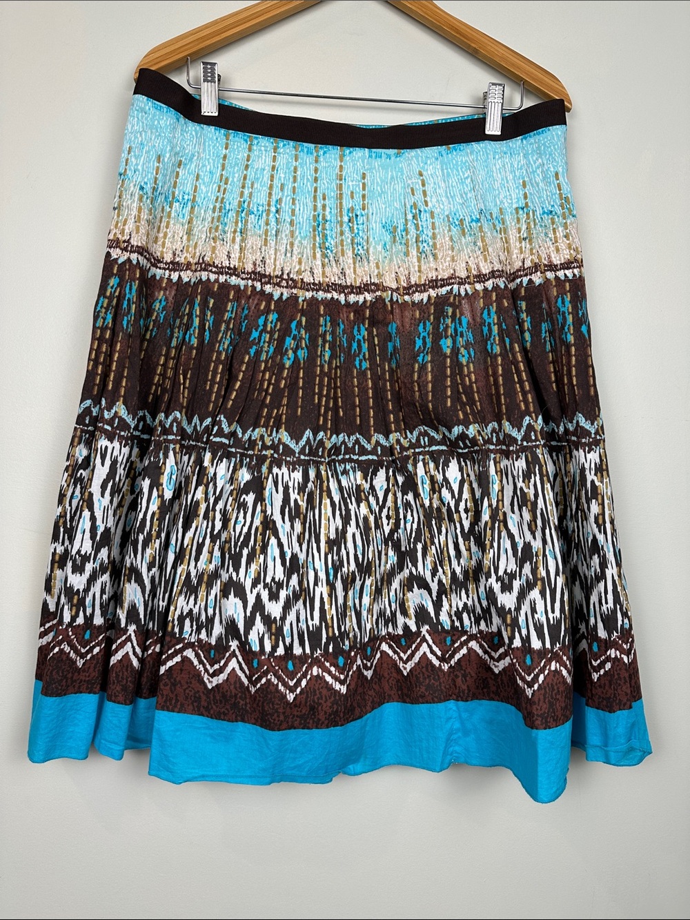102. spanner 100% cotton midi skirt BoHo turquoise brown.